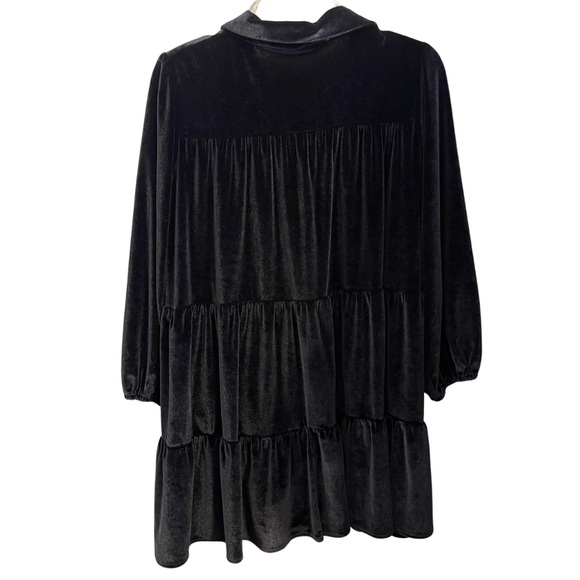 Unbranded Black Velvet Tiered Babydoll Dress - Picture 2 of 3